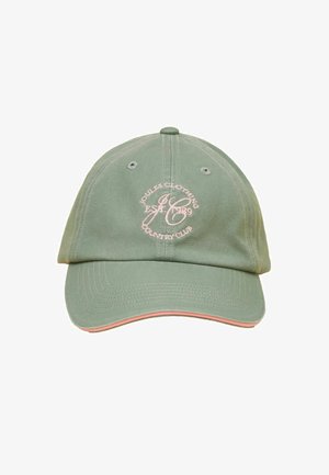 Grøn baseballcap med pink broderet "Joules Clothing Country Club Est. 1989" logo foran og pink kant på skyggen.