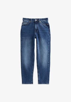 Niebieskie dżinsy o prostym kroju, w stylu pięciu kieszeni, w jasnym wykończeniu. Posiadają zapięcie na guzik oraz szlufki na pasek.