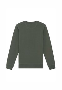 Donkergroene sweatshirt met lange mouwen, ronde halslijn, ribgebreide manchetten en zoom, gemaakt van een gladde stof met minimale stikseldetails.