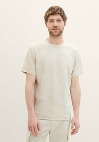 TOM TAILOR T-shirt con stampa - beige palm jacquard design