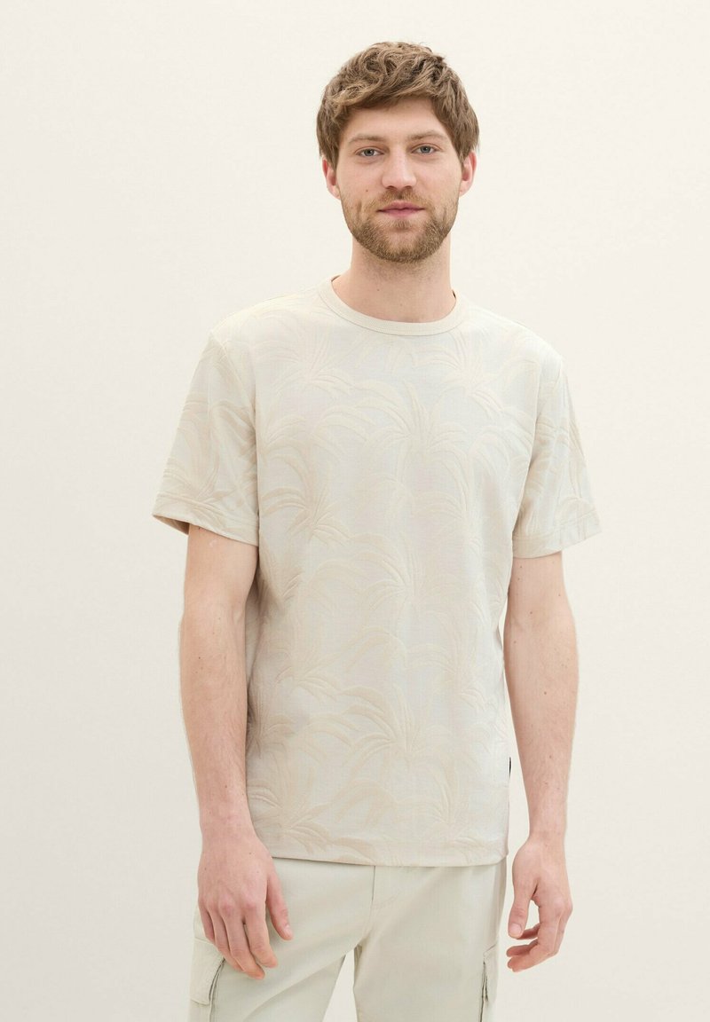 TOM TAILOR T-shirt con stampa - beige palm jacquard design