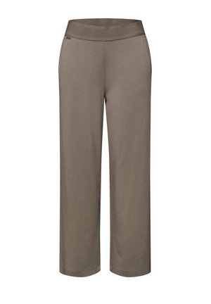 Pantalon droit taupe avec taille élastique et poches latérales, conçu pour un port décontracté et confortable.