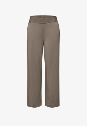 Pantaloni a gamba dritta color taupe con vita elastica e tasche laterali, progettati per un look casual e confortevole.
