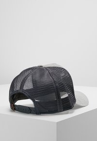 Baseball cap with a grey front panel and black mesh back. Snapback closure at the rear. Features a curved bill and structured fit.