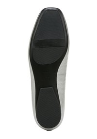 Sole di scarpa grigia con texture e bordo liscio, in gomma nera a modello per maggiore aderenza. Presenta il marchio in rilievo sul lato.