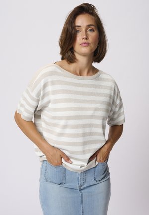 Kaffe T-shirts print - feather gray chalk stripe
