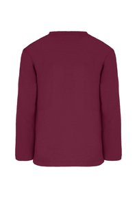 Langærmet maroon t-shirt i bomuldsstof. Har en rund halsudskæring og lige kant. Ensartet design uden mønstre eller grafikker.