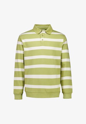 Groen-wit gestreept polo met lange mouwen, een klassieke kraag en een drieknopenbies. Gemaakt van zacht katoen.