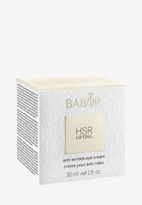 Envase blanco texturizado con diseño en relieve. Logo dorado "BABOR" en la parte superior y etiqueta "HSR LIFTING" en negro. Incluye detalles del producto en varios idiomas.