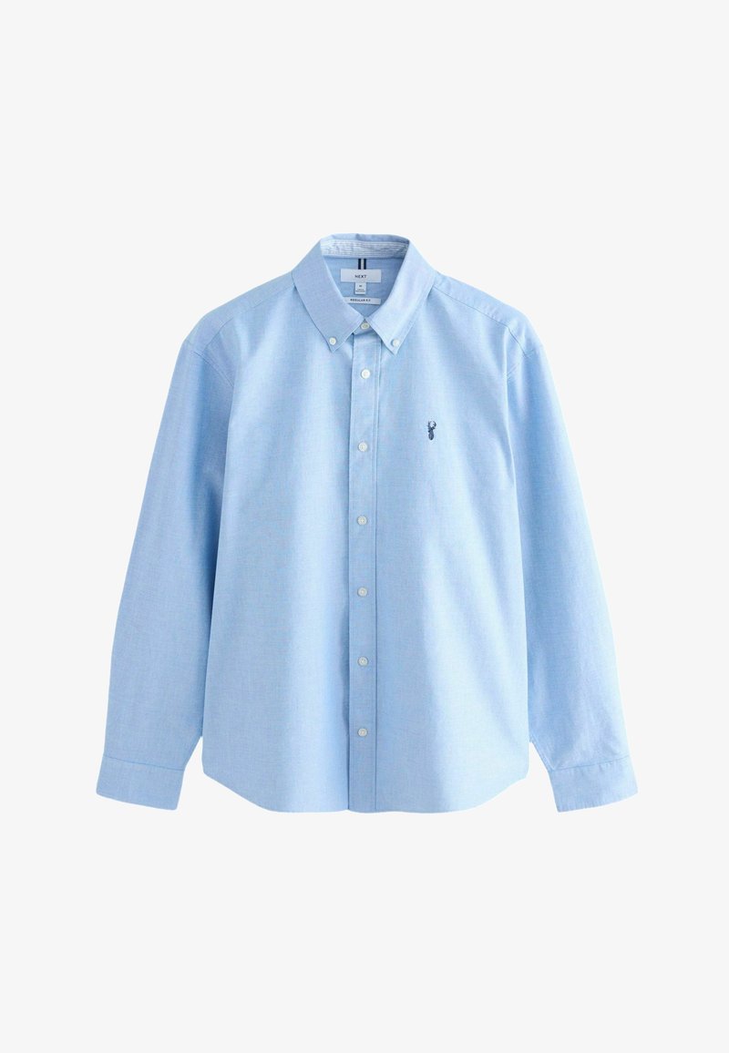 Camicia azzurro chiaro con bottoni e maniche lunghe, colletto tradizionale e piccolo logo ricamato sul petto. Realizzata in tessuto di cotone.