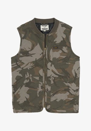 Camouflagevest met een ritssluiting aan de voorkant, geribde kraag, twee zakken aan de voorkant en een klein logoplaatje. Gemaakt van een duurzaam stof.