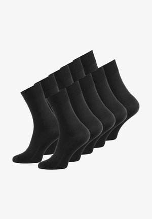 Schwarze Baumwollsocken mit gerippten Bündchen und klassischem Crew-Design. Das Set umfasst mehrere Paare mit glatter Textur und elastischer Passform.