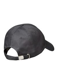 Crna podesiva baseball kapa s metalnom kopčom i šest ventilacijskih otvora, prikazana s stražnje strane na bijeloj pozadini.