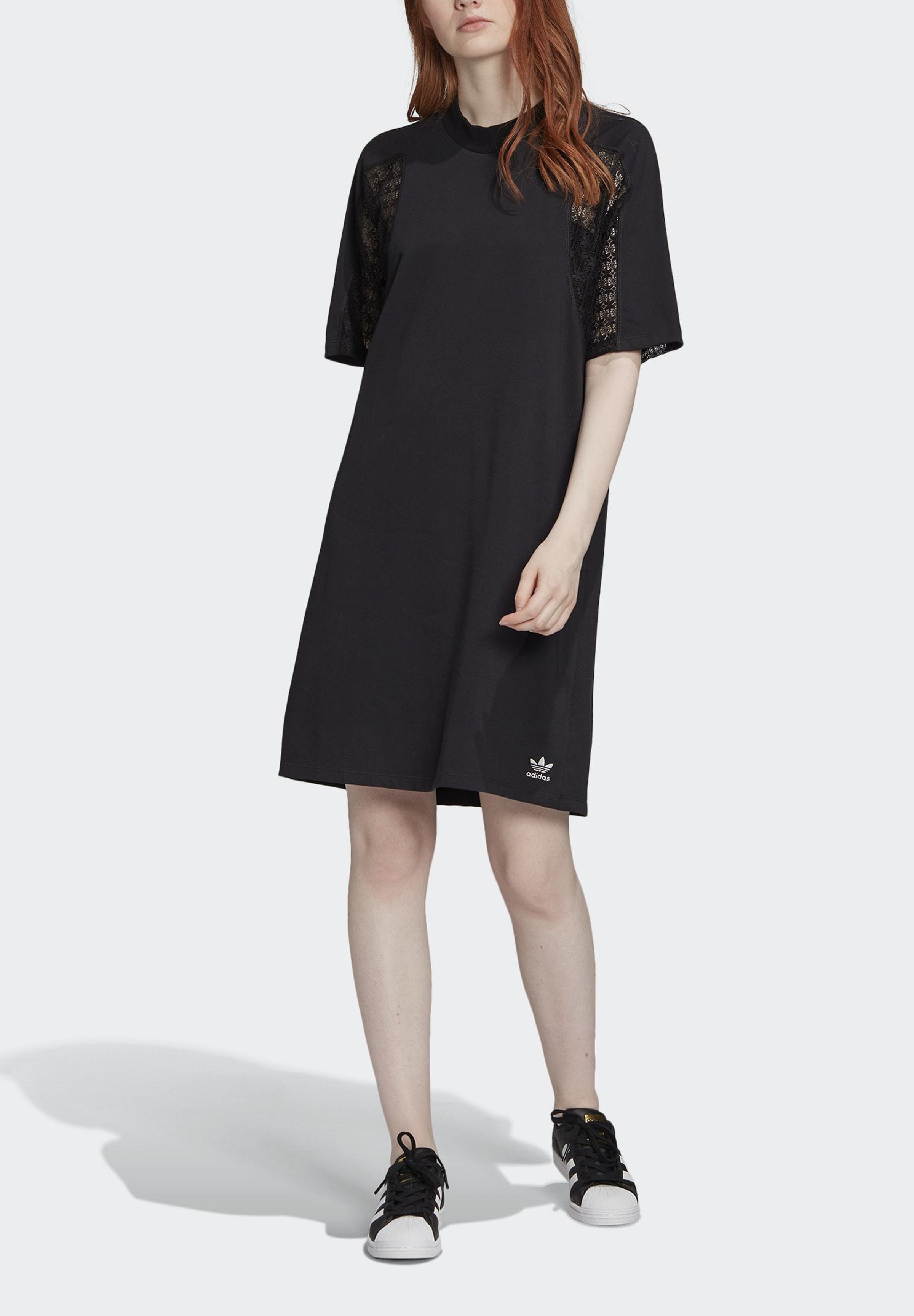 adidas Originals LACE TEE DRESS Kjole black Zalando.no adidas Originals BELLISTA TREFOIL LONGSLEEVE LACE DRESS - Jerseykjole - black
