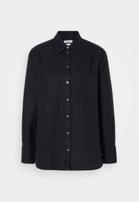 BLOUSE EASY SHAPED LONG SLEEVE COLLAR CHEST POCKET SOLID - Nööpidega pluus - black
