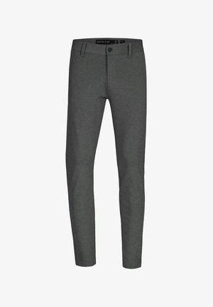 Grau Baumwollmischungshosen mit geradem Schnitt, ausgestattet mit einem Knopfverschluss vorne, Gürtelschlaufen und einem klaren Design.