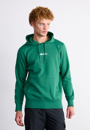 Sudadera verde hecha de tela suave, con un bolsillo frontal, capucha con cordón y logotipo en el pecho. Puños y dobladillo acanalados.