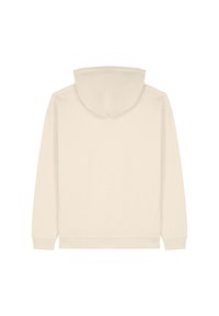 Felpa color crema realizzata in tessuto, con cappuccio regolabile, maniche lunghe e polsini e orlo a coste. Nessun motivo o dettaglio decorativo.