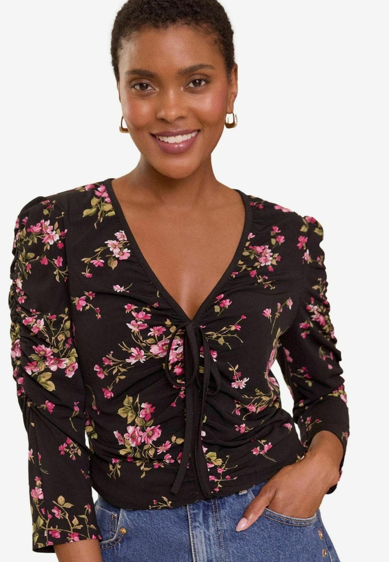 Love & Roses RUCHED FRONT REGULAR FIT - Hosszú ujjú felső - black floral