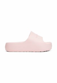Infradito rosa in gomma con design aperto sulla punta e finitura liscia e opaca. Presenta una soletta imbottita e una suola piatta.