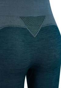 Leggings texture in teal con un dettaglio a rete triangolare sul retro, con una finitura liscia e un design aderente.