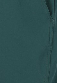 Mörk teal bomullsshorts med en slät yta, utrustade med sidofickor och synliga sömmar längs sömmarna. Avslappnad design.