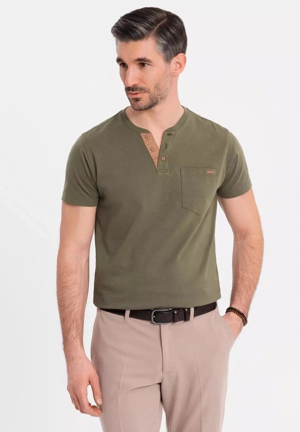 BUTTON-DOWN NECK - T-Shirt basic - dark olive