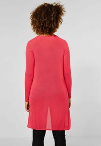 Vaaleanpunainen, pitkähihainen tunika pyöreällä pääntiellä ja takana keskellä halkioyksityiskohdalla, valmistettu pehmeästä, kevyestä kankaasta.