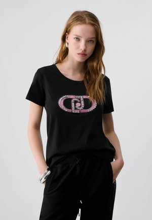 LIU JO, LIU JO T-SHIRT WITH MONOGRAM LOGO - Camiseta estampada - black