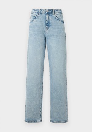 Lyseblå, høytlivs, rette jeans laget av denim, med fem lommer, subtile falmeringer og kontrasterende søm langs sømmene.