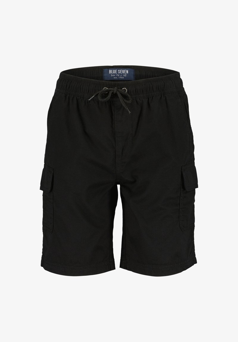 Shorts cargo noirs en tissu léger, dotés d'une taille élastique avec cordon de serrage et de poches latérales. Design simple et pratique.