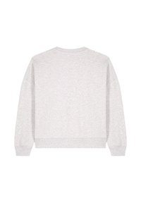 Sweat-shirt gris avec une coupe décontractée, manches longues, poignets et ourlet côtelés, fabriqué en tissu doux en mélange de coton. La vue de dos présente un design simple.