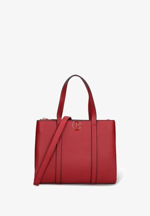 Borsa tote in pelle rossa con finitura texture, due manici corti, una tracolla staccabile e un dettaglio logo sul davanti.
