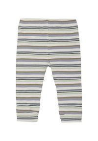 Randiga leggings i mjukt ribbat tyg. Färgerna inkluderar kräm, ljusblå, grå och brun. Åtsittande design med elastisk midja.