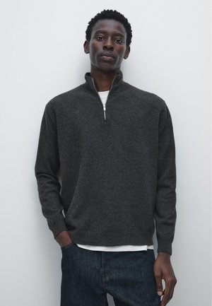 Massimo Dutti MOCK NECK WITH ZIP - Stickad tröja - dark grey