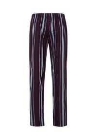 Gestreepte broek met verticale strepen in marineblauw, bordeaux, grijs en roze. Rekbare tailleband, recht pasvorm en lichte stof.