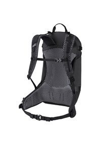 Schwarzer Rucksack mit einem Netzrückenpanel und gepolsterten Trägern. Verfügt über verstellbare Träger und ein schlankes, ergonomisches Design.