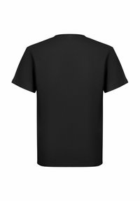 Svart kortermet t-skjorte, laget av bomull, med rund hals og en jevn tekstur, med et enkelt, minimalistisk design.