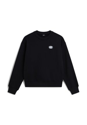Felpa nera a maniche lunghe con scollo rotondo, piccolo logo Vans bianco sul petto a sinistra, polsini e orlo a coste.