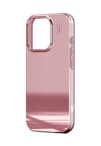Rose-guld telefoncase med en blank finish, rektangulær form, præcise udskæringer til kamera og sideknapper. Glat tekstur og slankt design.