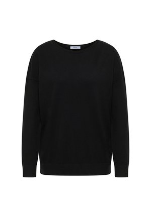 Felpa nera dal fit relaxed con maniche lunghe, scollatura ampia e orlo a costine. Realizzata in tessuto morbido con dettagli minimi.