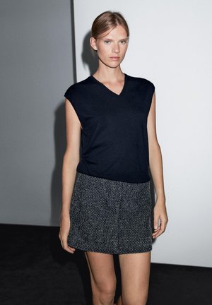 TEXTURED MINI - A-line skirt - blue denim