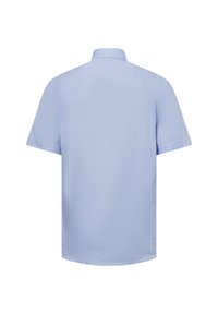 Kortom mouw shirt in lichtblauwe stof, met een standaardkraag en een gladde textuur, met een rechte snit en zonder patronen of accenten.