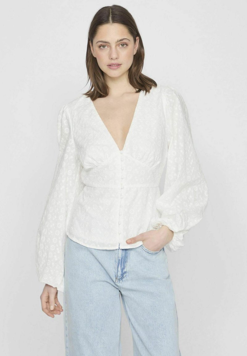 Minetom Damen Bluse Elegant V-Ausschnitt Hemd Langarm Casual