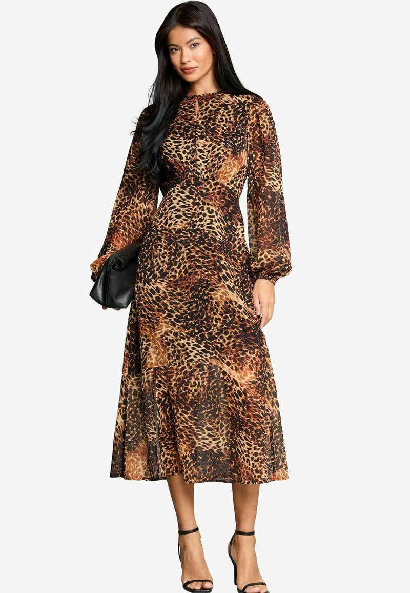 Lipsy REGULAR FIT-PRINTED LONG SLEEVE UNDERBUST MIDI - Dnevna haljina - natural