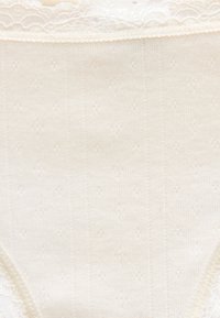 Εσώρουχο από εκρού δαντέλα με διακριτικό λουλουδένιο πλεκτό σχέδιο και φαρδιά δαντελένια μέση με κυματιστό περίγραμμα.