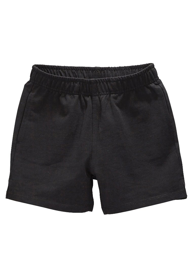 Shorts en coton noir avec une taille élastique, offrant une coupe décontractée et une texture lisse, adaptés pour un usage quotidien.