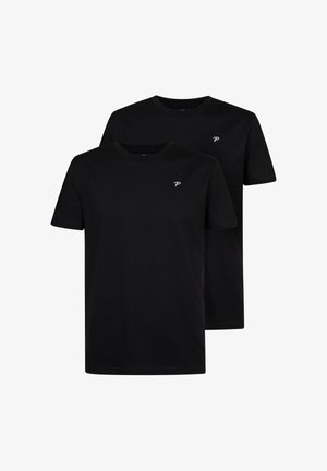 Camisetas de algodón negras, de cuello redondo, con mangas cortas, que presentan un pequeño logo blanco en el lado izquierdo del pecho, vendidas en un paquete de dos.