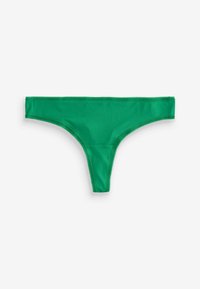 String vert en tissu lisse et extensible. Présente une taille fine et une couverture arrière minimale avec des coutures propres.