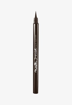 Eyeliner liquido marrone con una punta fine, forma cilindrica e un finish opaco. Presenta testo di branding bianco sul lato.